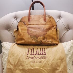 Alviero Martini Geo-Print Dome Bag in Tan and Brown